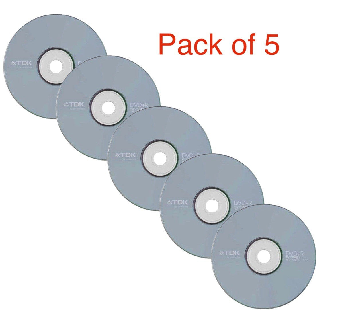 5 x Genuine TDK DVD+R Blank Discs 16x Speed  4.7GB 120 mins In Sleeves