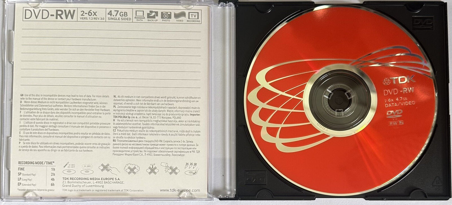 5 x TDK Blank DVD-RW discs 6x Speed 4.7GB 120 mins Rewritable Slim Jewel Case — image 2