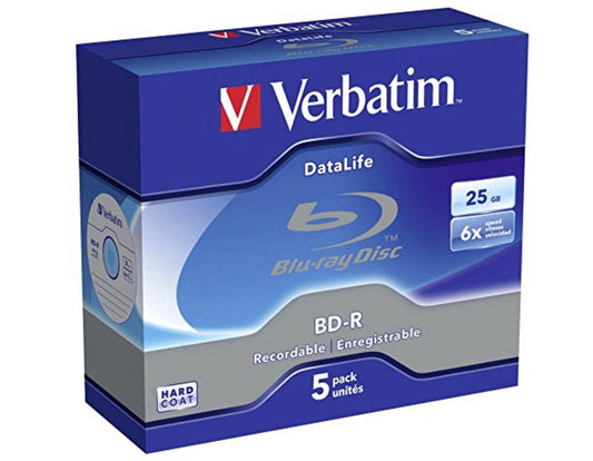 Verbatim Recordable Blu-ray Disc BD-R  LTH Type 6X Speed 25GB Pack of 5