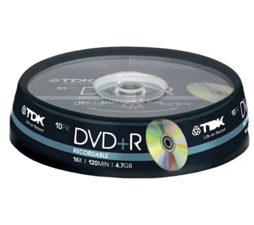 10 TDK DVD+R Blank Media Discs 1 - 16x 4.7GB Storage 120 Min Video Data Disc