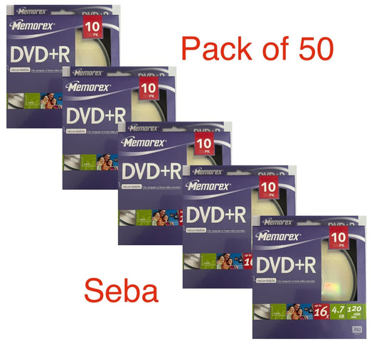 Memorex DVD+R 16x 4.7 gb 120min recordable dvd disc pack of 50 spindle
