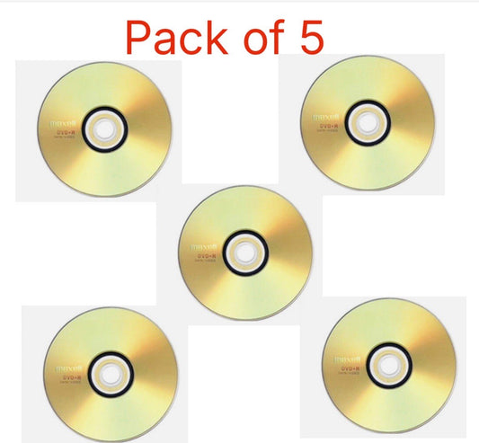 5 x Maxell DVD+R Blank DVD 16x 4.7GB 120mins  Discs in Sleeves