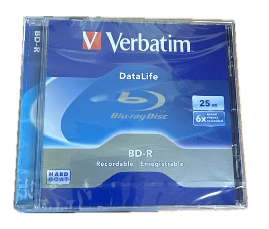 Verbatim bd-r Blueray 25GB x6 Speed. Recordable single Disc Jewel Case