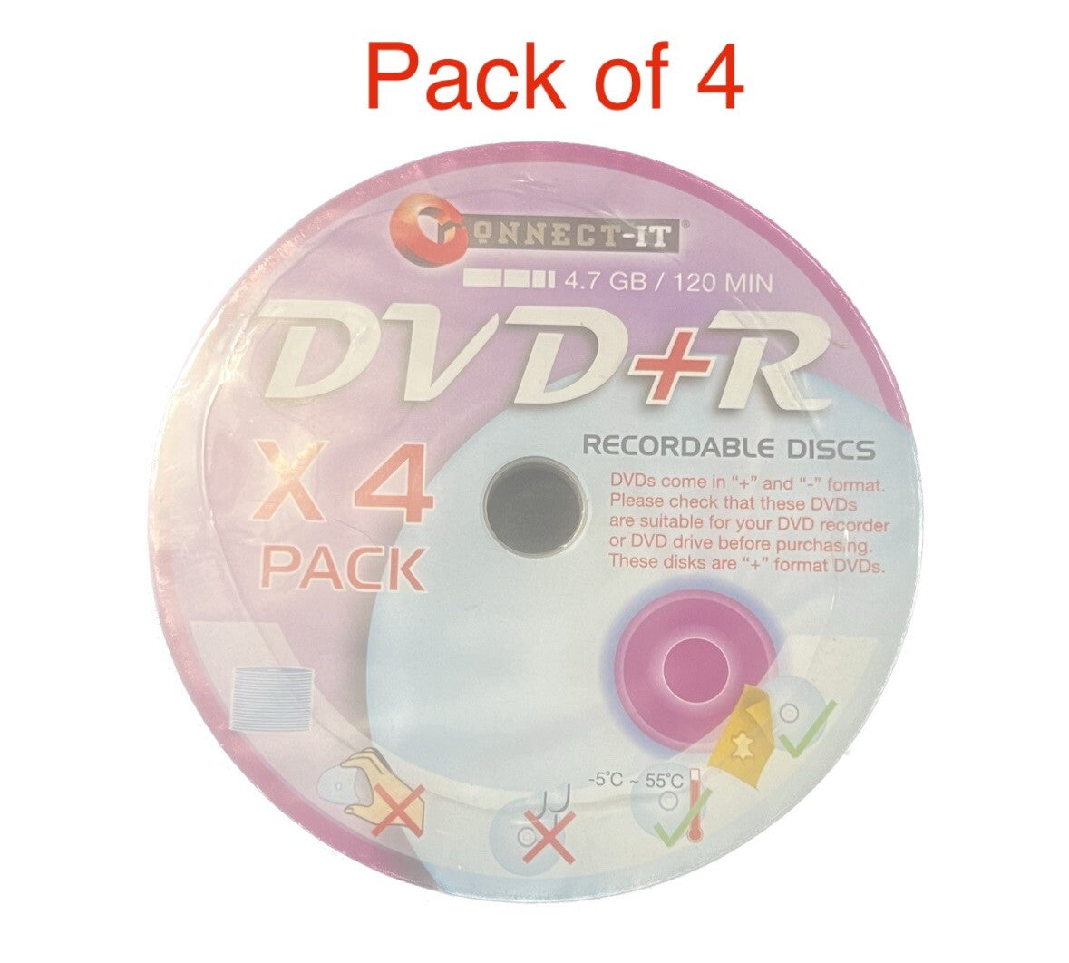 4 x DVD+R Blank Recordable Media Discs 16x Speed 120 mins New
