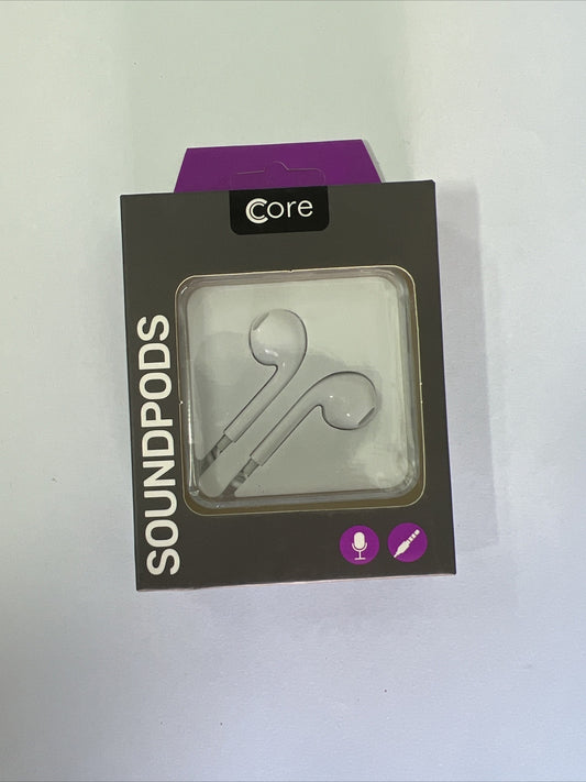 Core SoundPods Earphones With Microphone Pink Comfort Fit In White Brand New