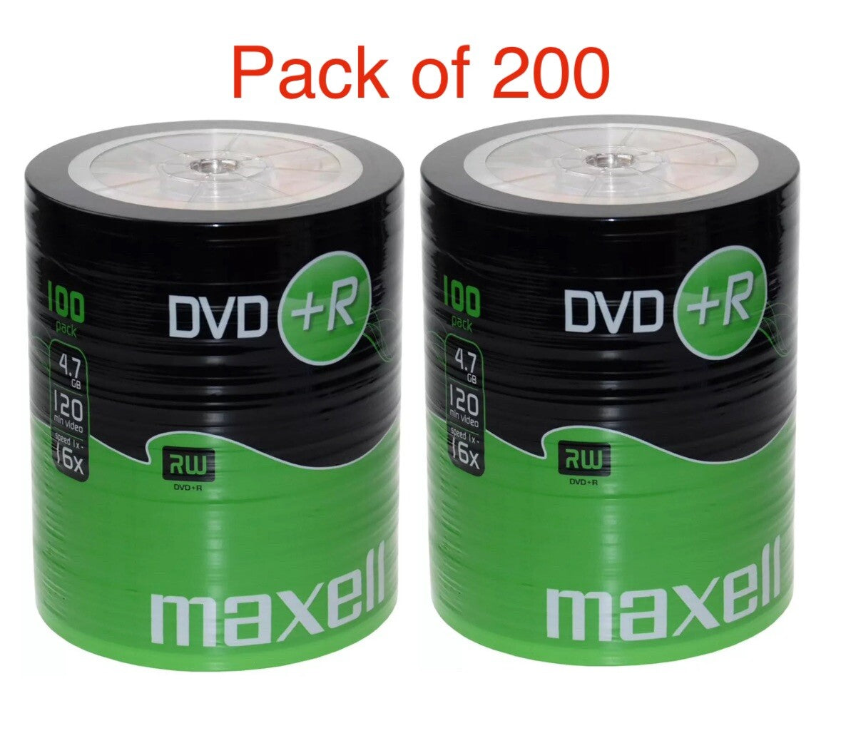 200 x  Maxell DVD+R 16x Speed 4.7GB Blank DVD Media dics Shrink Pack