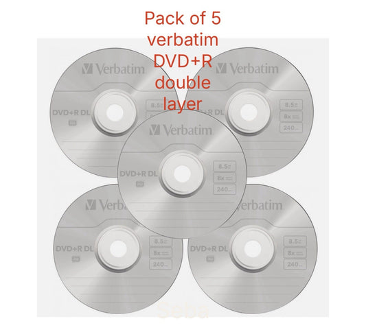 5 x Verbatim Logo Dual Layer DVD+R 8x DL Double layer Blank Discs 8.5GB 240M