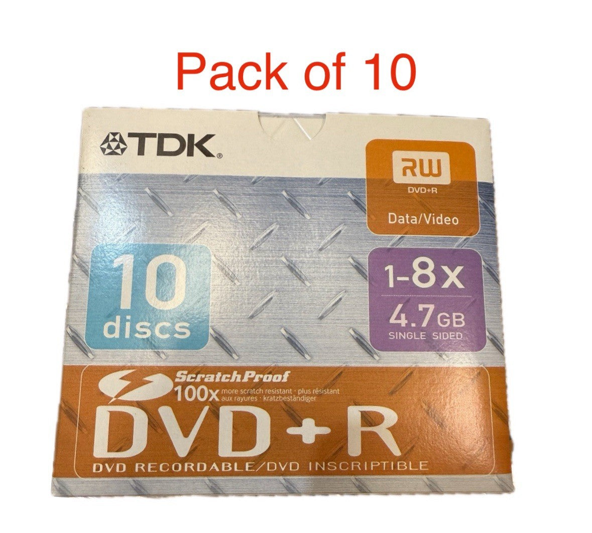 TDK 10 DVD+R 4.7GB 1-8x Scratch Proof Discs In DVD Cases (10 Pack) ~ BRAND NEW