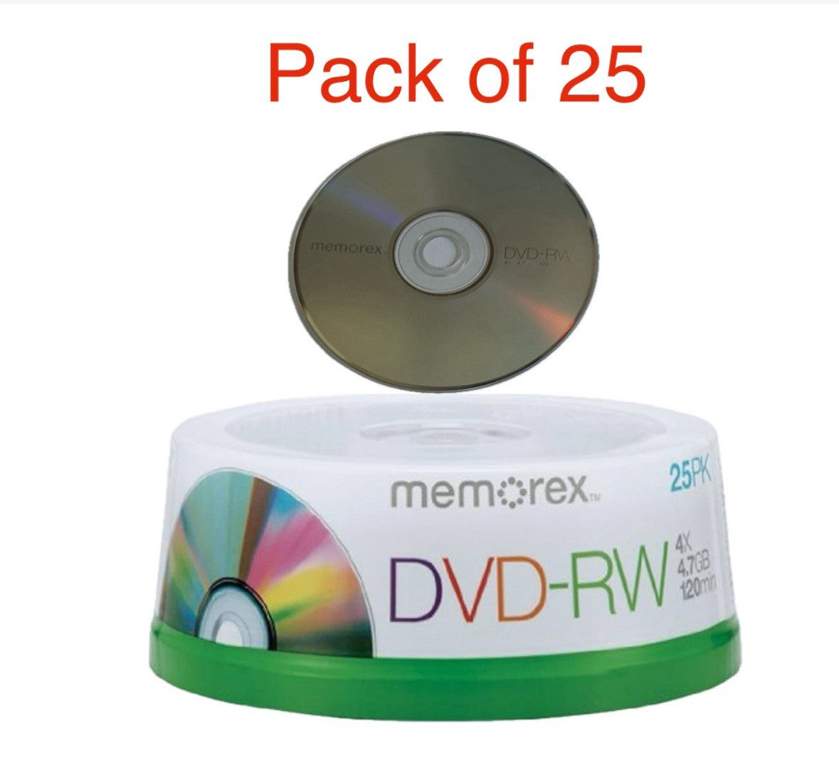 Memorex DVD-RW 4X Speed 4.7GB 120min Rewritable Blank DVD Discs 25 Pack Spindle