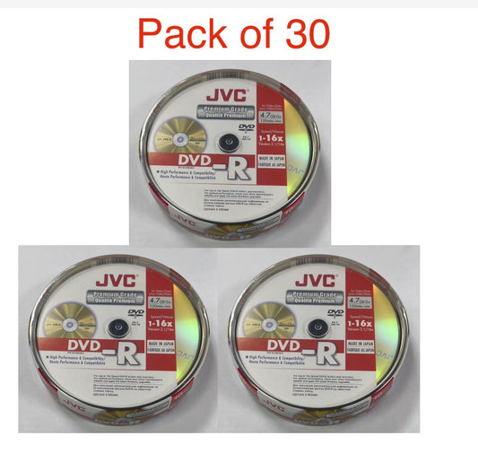30 x JVC DVD-R 16x Speed PREMIUM Quality Blank Discs 4.7GB 120 mins Spindle