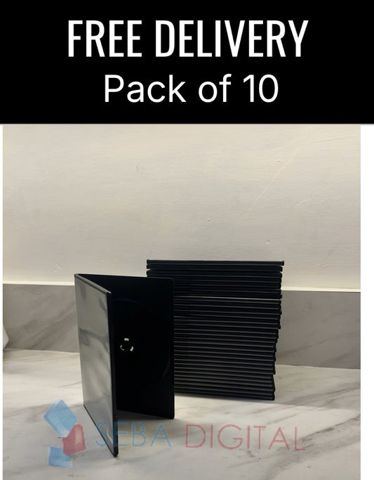 10 Single DVD Case Cases 7mm Spine Slimline Black Clear Sleeve Front Cover
