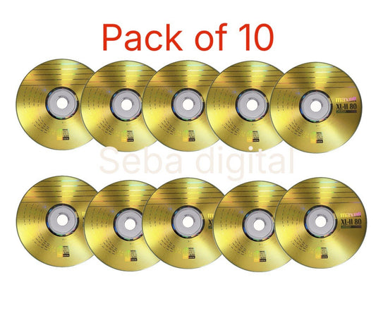 10 x Maxell CD-R Audio XL-II Gold Digital Music Recordable Discs In Sleeves