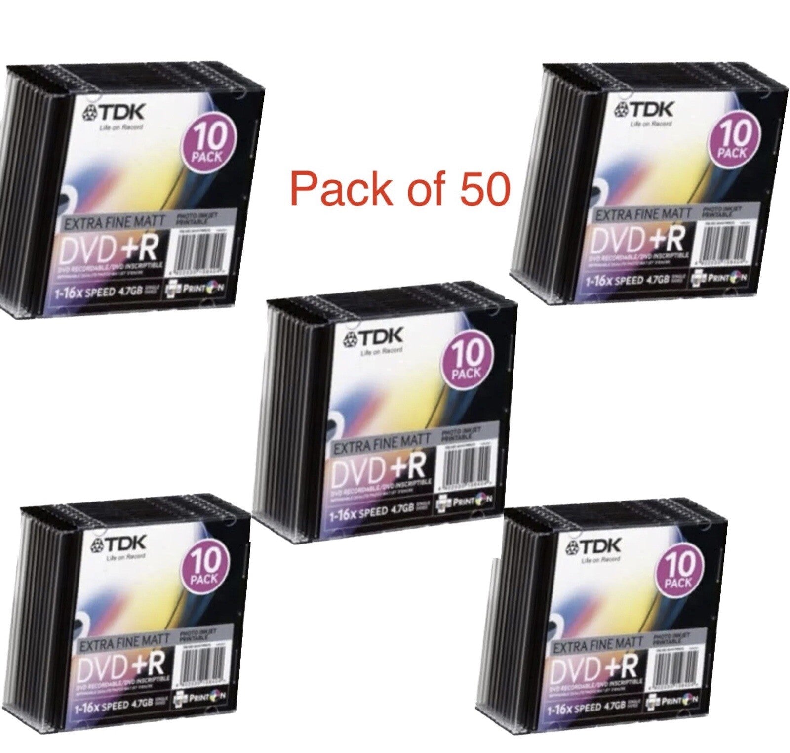 TDK DVD+R 16xSpeed 4.7GB Printable With Slim Case  Pack Of 50