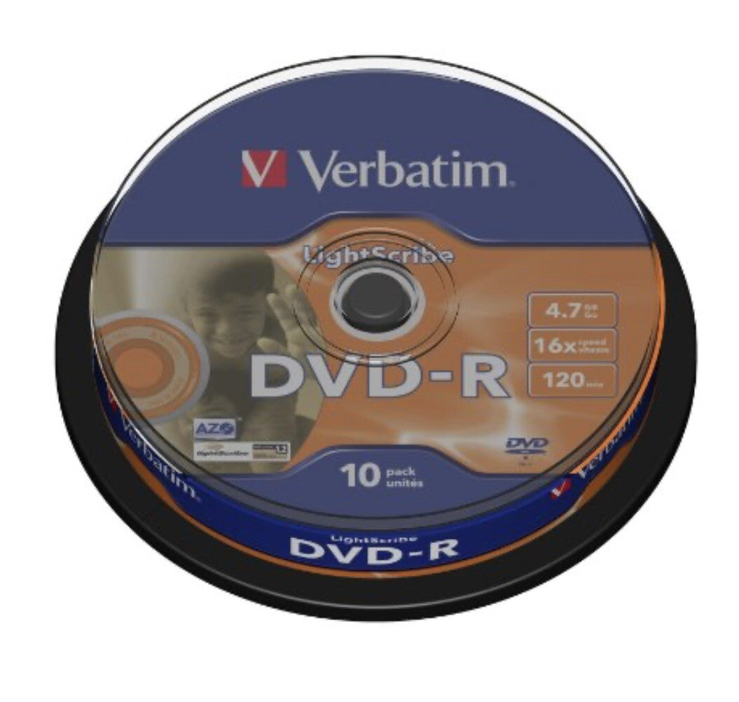 VERBATIM Lightscribe DVD-R 4.7Gb 16x recordable blank discs Spindle 10pk