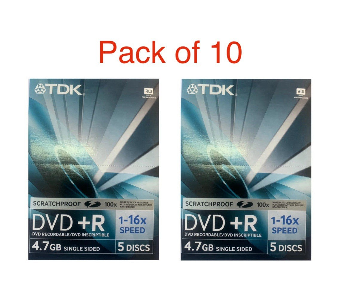 10  x TDK DVD+R 4.7GB 16x 120min Recordable DVD Discs Video Hard Case