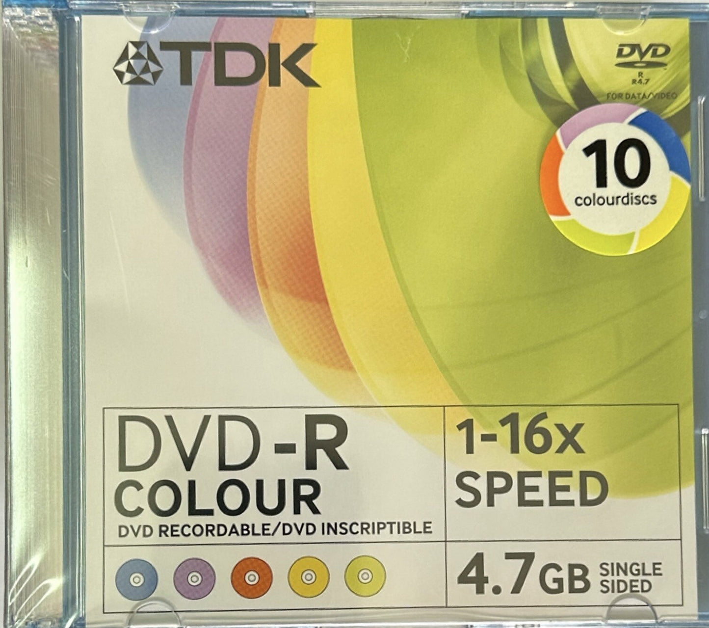 10 x TDK DVD-R Colour Blank DVD Discs 16x 4.7GB 120 mins Jewel Coloured Case — image 2