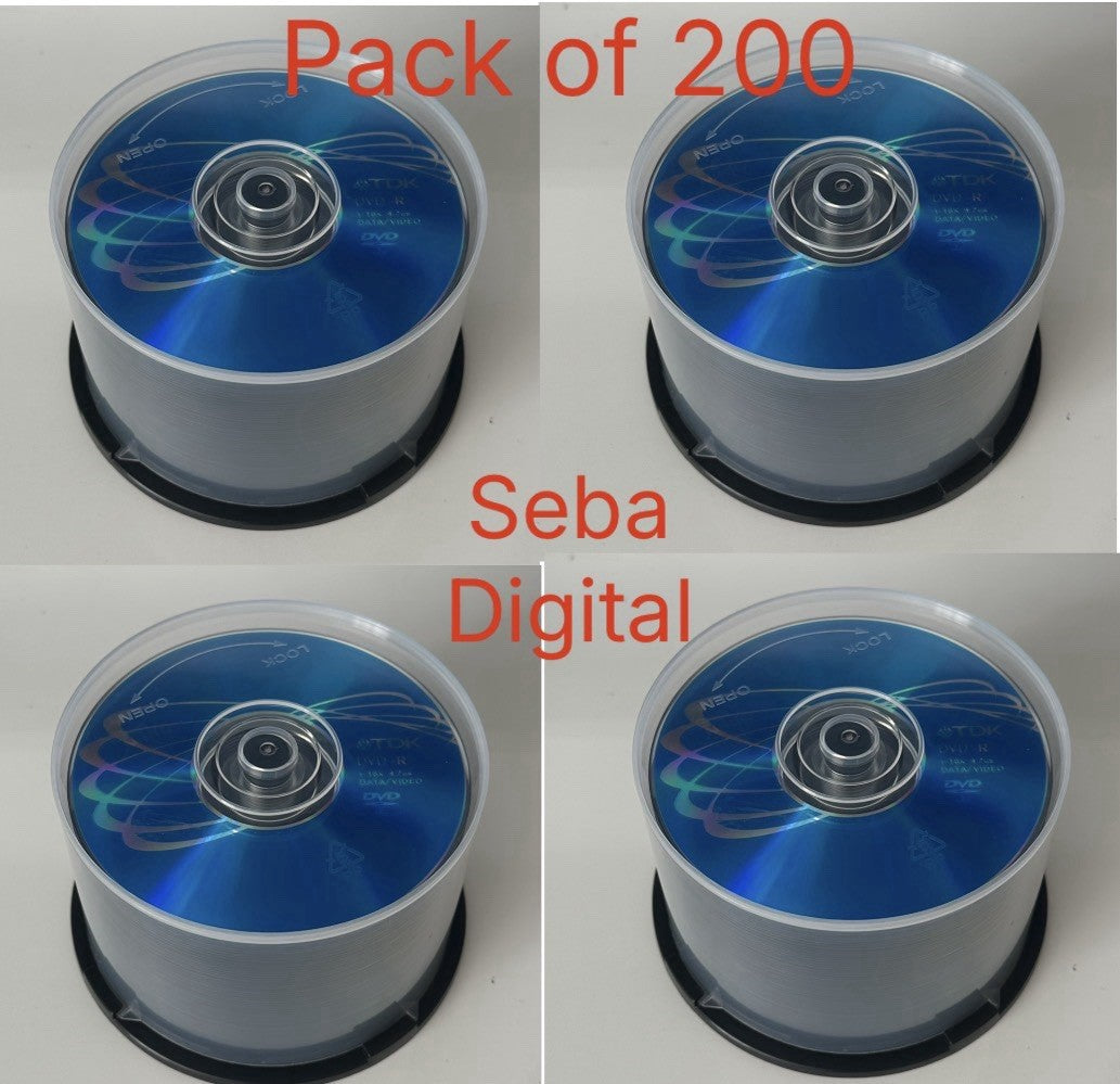 200 x TDK  DVD-R 16x Capacity 4.7GB Recordable 120 Min Blank DVD Discs Spindle