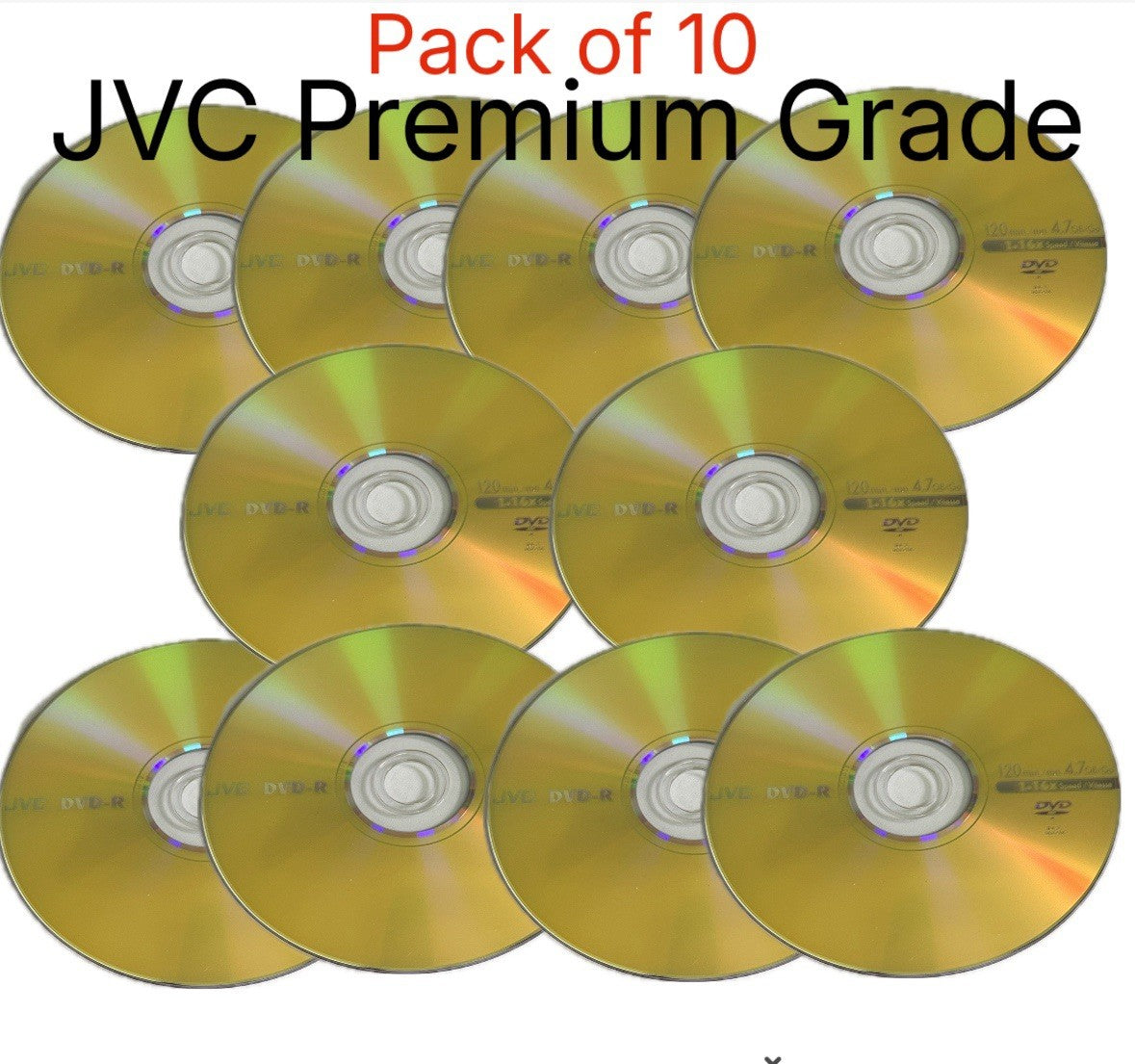 10 x JVC DVD-R PREMIUM Quality Blank Discs 4.7GB 120 mins x16 Speed with Sleeves