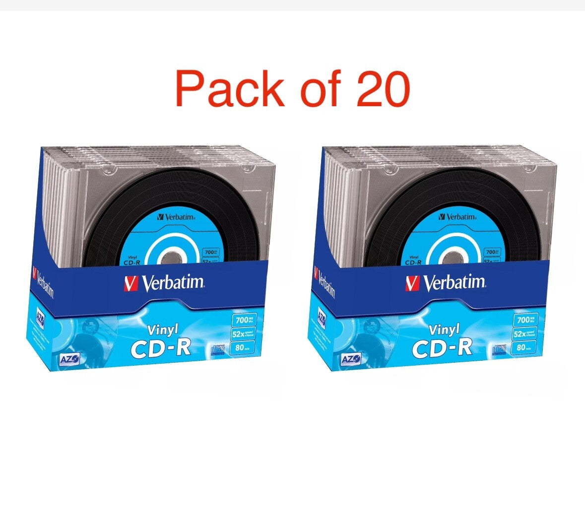 20 x Verbatim vinyl CD-R 52x 700MB 80mins Blank CD Discs in Slimcase