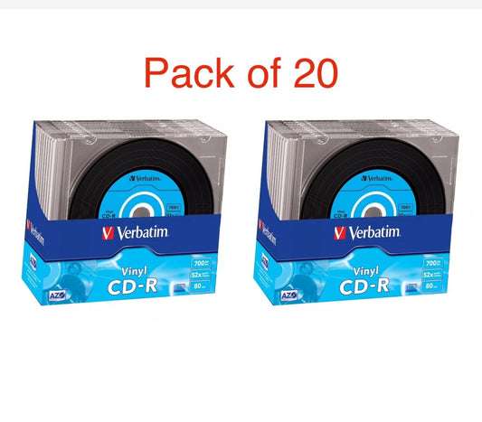 20 x Verbatim vinyl CD-R 52x 700MB 80mins Blank CD Discs in Slimcase