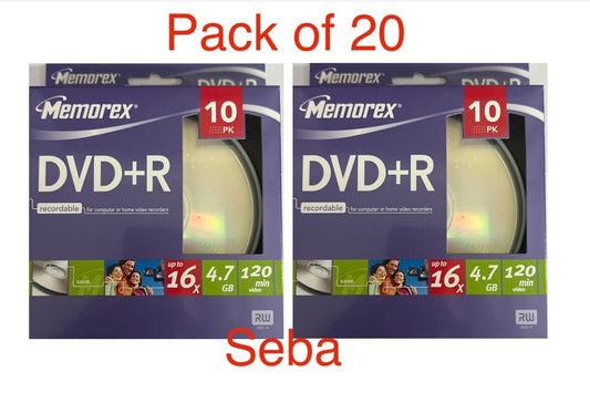 20 x Memorex DVD+R 4.7GB 120 Min 16x Speed  Recordable Blank DVD Discs