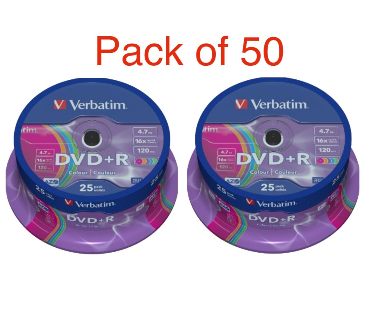 Verbatim DVD+R AGO Colour DVD Blank 4.7GB Discs 50 Pack