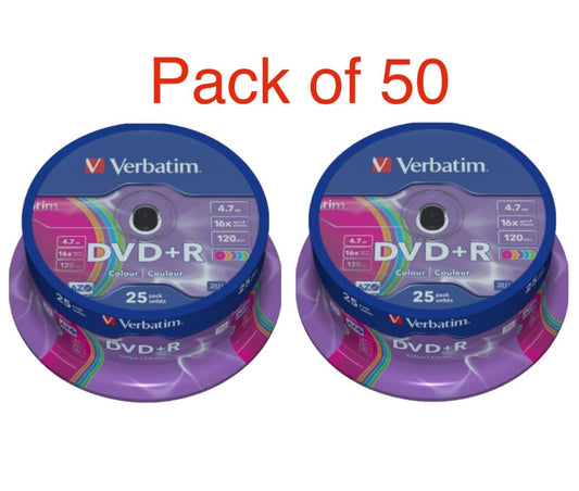 Verbatim DVD+R AGO Colour DVD Blank 4.7GB Discs 50 Pack