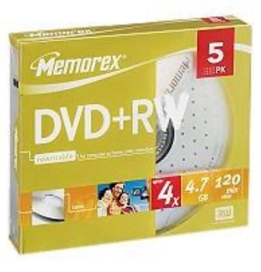 Memorex DVD+RW 4.7GB Disc 120Min 4x Speed Rewritable Blank Discs Pack of 5