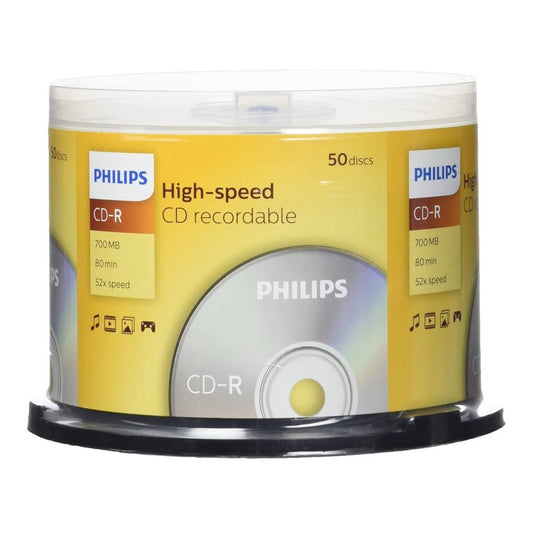 Philips CD-R 700MB, 80MIN High Speed CD Recordable. Pack of 50 discs