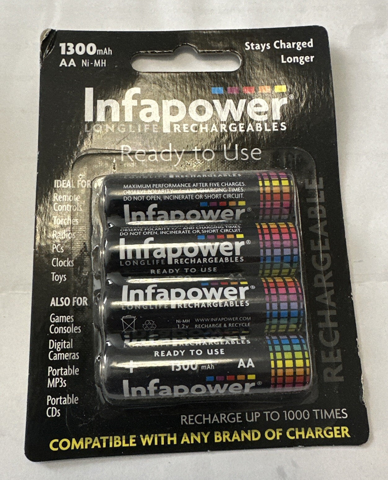 Rechargeable AA Batteries High Capacity 1300mAh for Motorised Toys Flashlights
