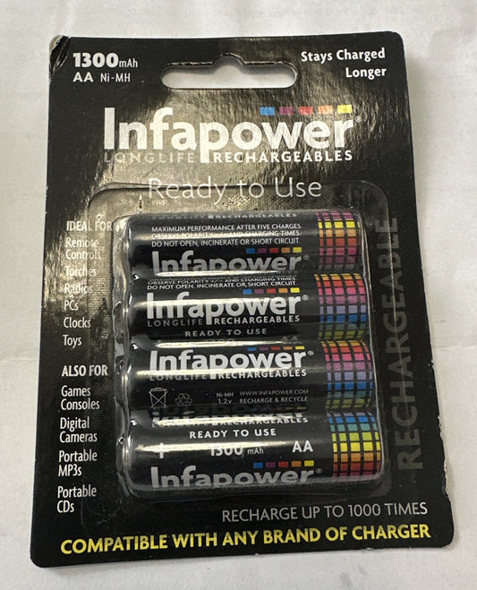 Rechargeable AA Batteries High Capacity 1300mAh for Motorised Toys Flashlights
