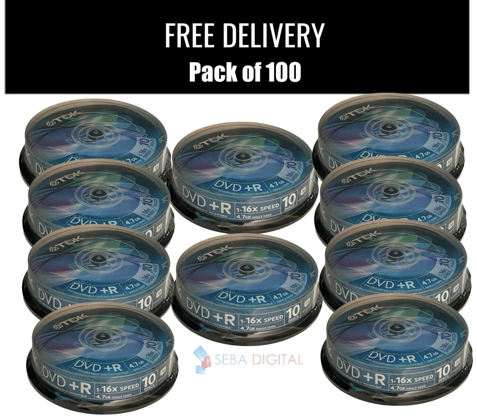 100 x TDK Blank DVD+R  Blank Disc 16x 120min 4.7GB Video/Data