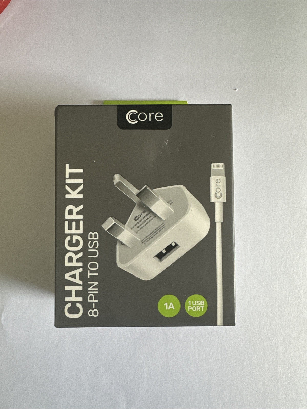 Core USB Charger 3 Pin UK Mains Wall Plug Adapter Kit with 8-Pin iPhone  Cable