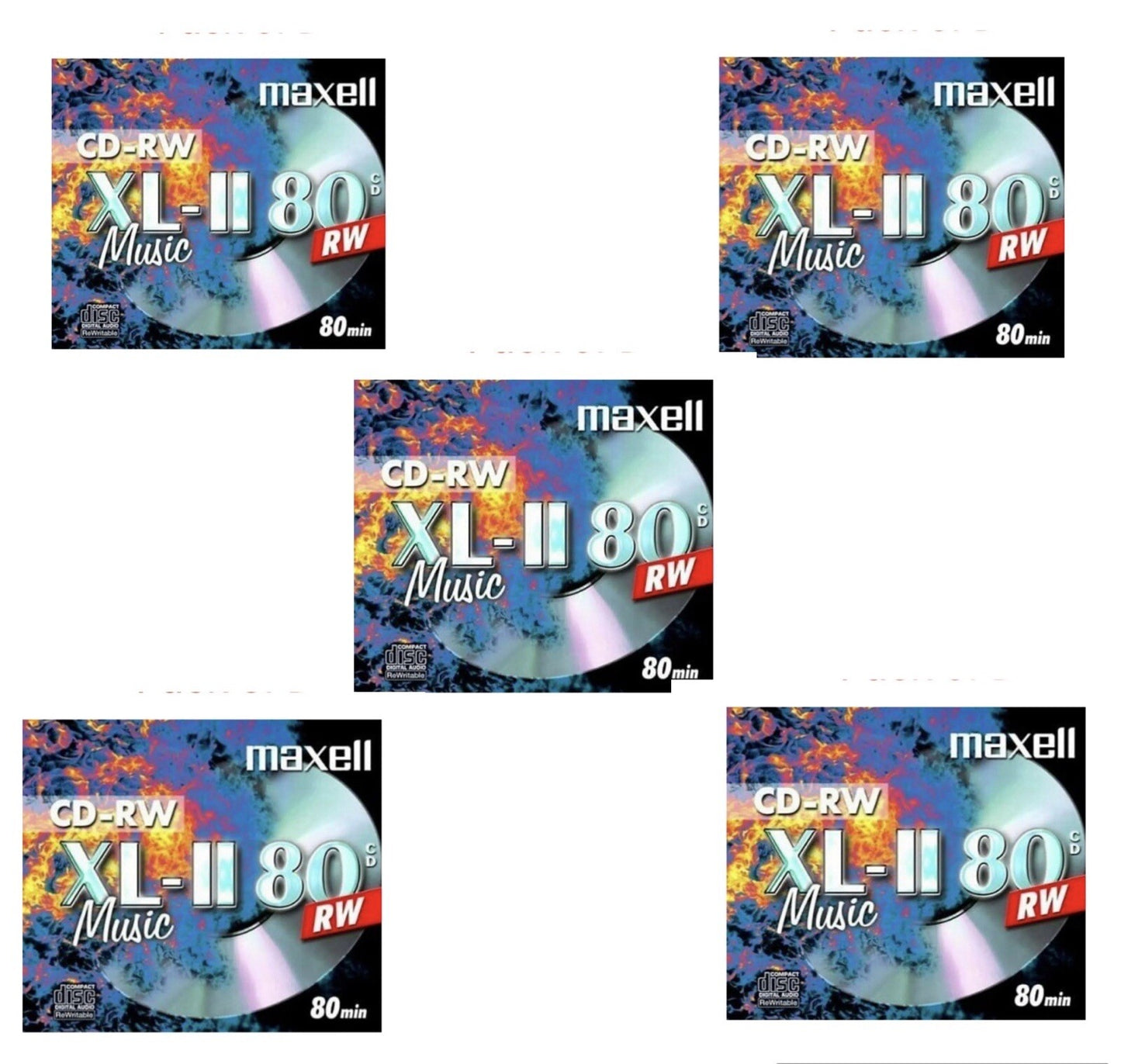 5 x Maxell CD-RW Audio XL-II Silver Digital Music Recordable Discs Jewel Case