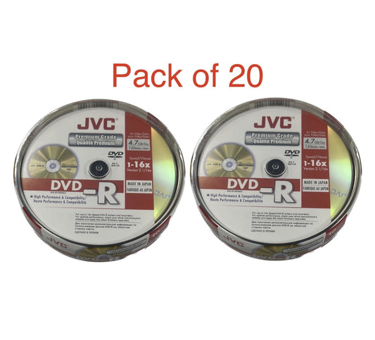 20 x  JVC DVD-R 16x Speed PREMIUM Blank Discs 4.7GB 120 mins