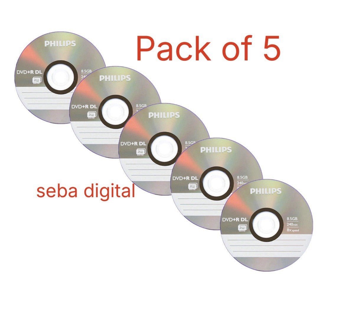 5 x Phillips DVD+R Double DL 240min 8.5GB 8X Speed Blank Discs in Sleeves