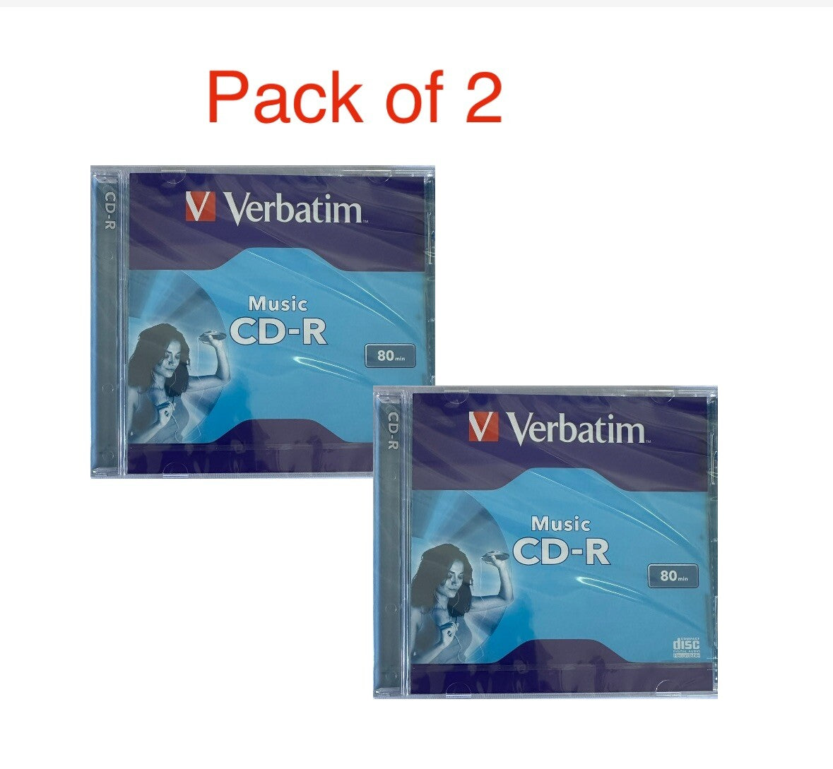 2 x Verbatim Audio CD-R 700MB Jewel Case Recordable Blank Music 80 Min 43365