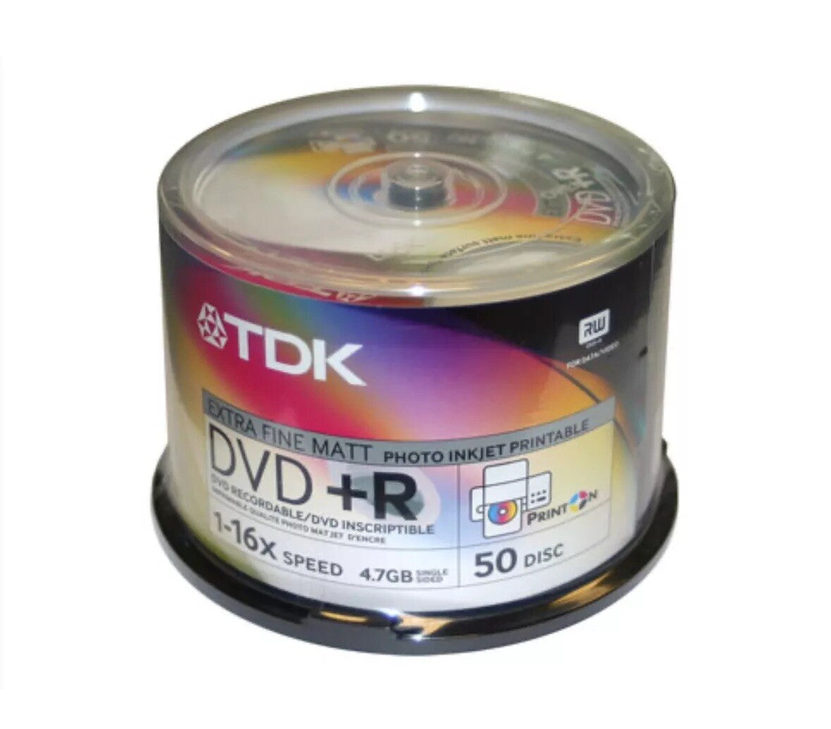 50 x TDK DVD+R Extra Fine Matt  Printable Blank Discs 16x 4.7GB 120 mins Cakebox — image 2