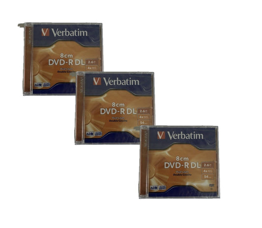 3 Mini 8cm Verbatim DVD-R 2.6GB 54min Disc For Sony Canon Panasonic Camcorder