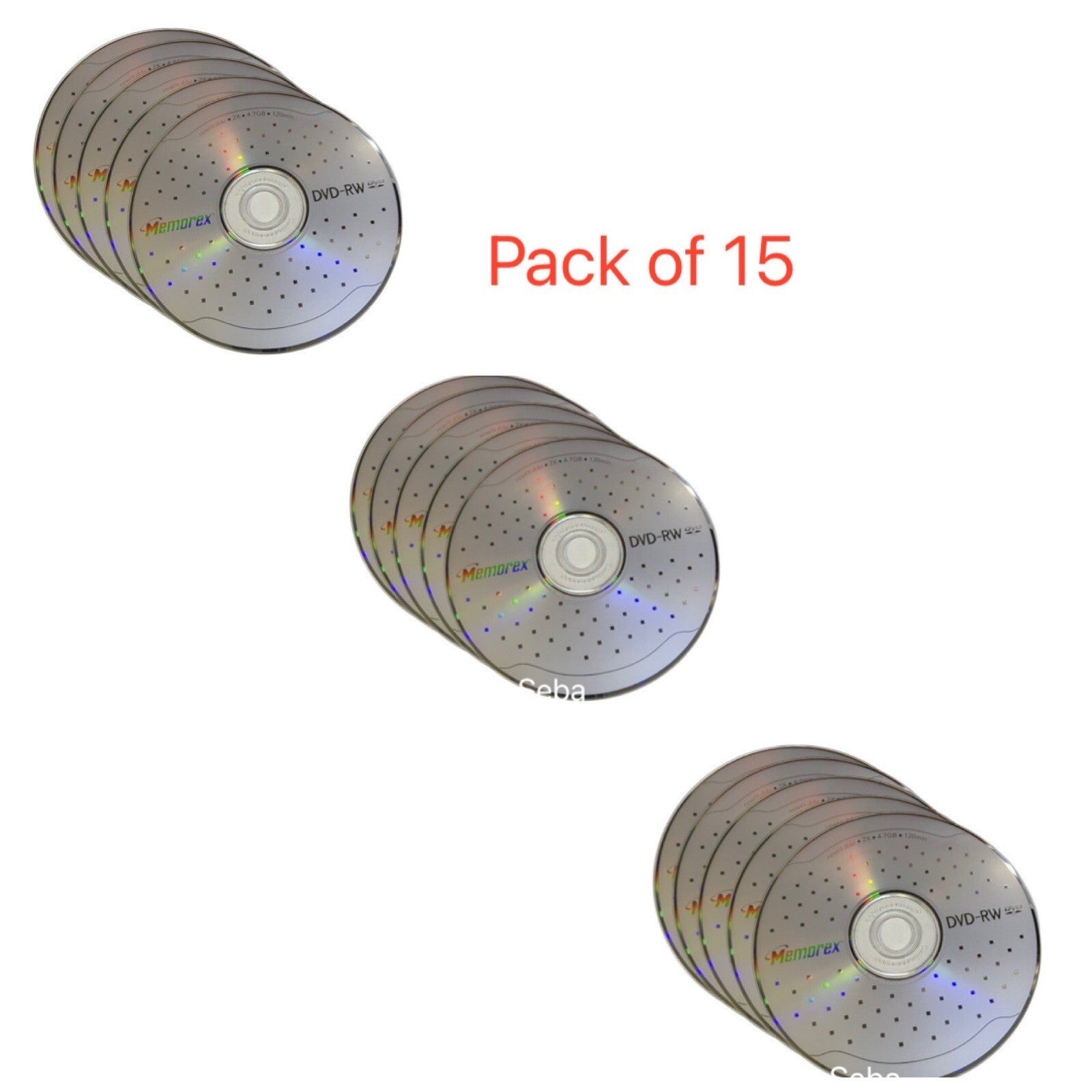15 x Memorex Blank DVD-RW discs 2x 4.7GB 120 mins Rewritable with Sleeves