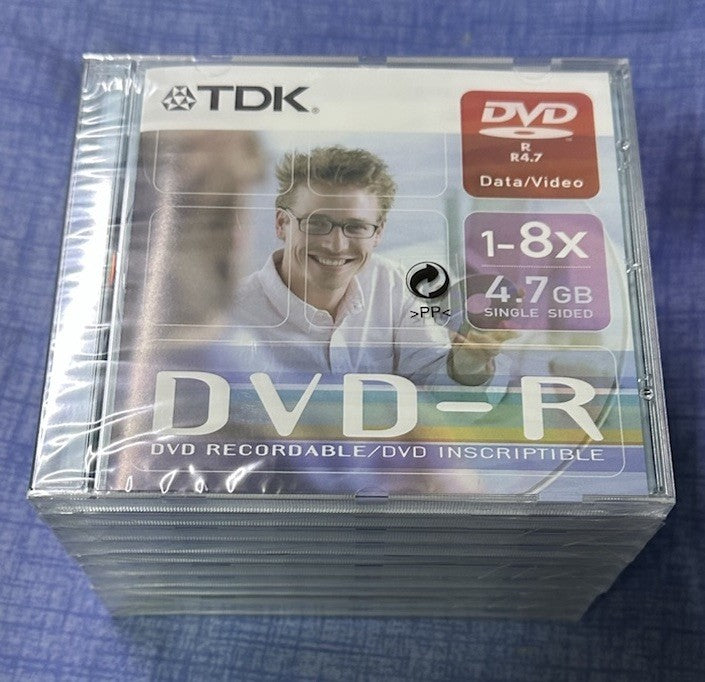 10 x TDK DVD-R Speed 1x8 4.7 GB Blank DVD Disc In Jewel Case
