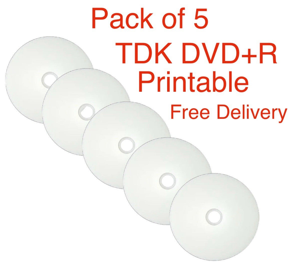5 x TDK Blank White Inkjet Printable DVD+R 4.7GB 120min Discs In Disc Sleeves