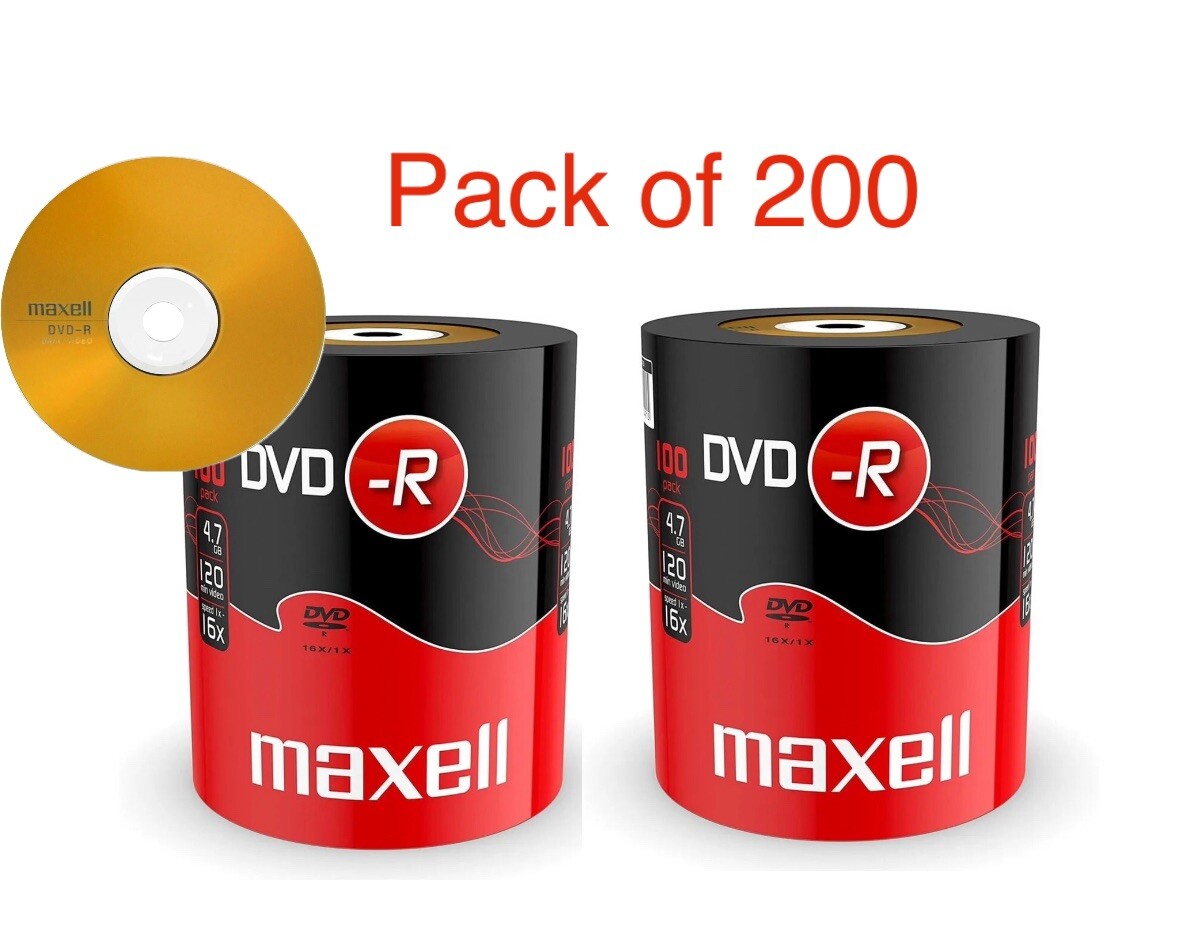 200 x Maxell DVD-R 16x 4.7GB Blank DVD Media dics Shrinkwrap