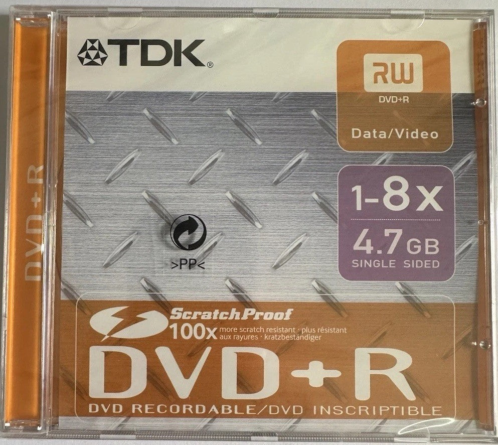 TDK DVD+R 4.7GB 1-8x Scratch Proof Discs In Jewel Cases  Single ~ BRAND NEW