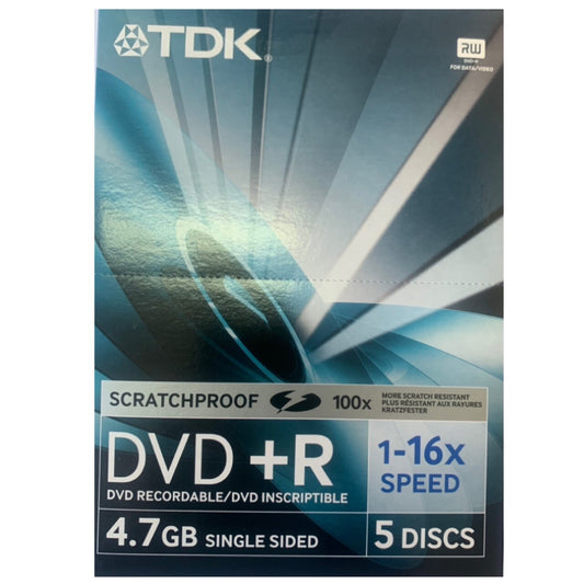 TDK DVD+R 4.7GB 16x 120min Recordable DVD Discs Video Hard Case Pack Of 5