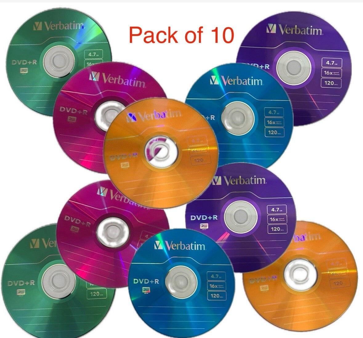 10 x Verbatim 4.7Gb DVD+R Azo Colour Discs x16 Speed 120 Min — image 2