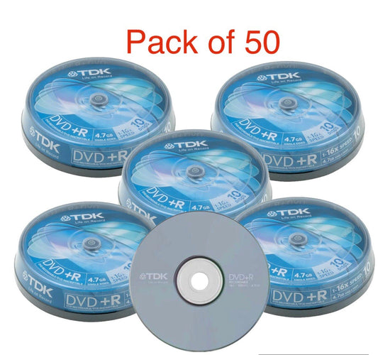 50 x TDK DVD+R 4.7GB 1-16x Speed  Blank Dvd Disc