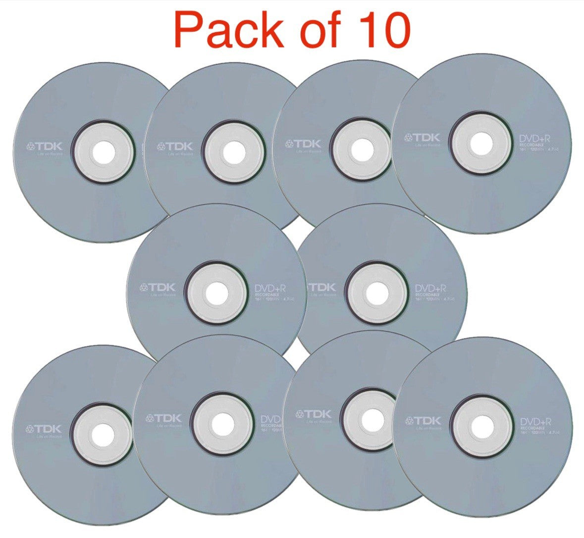 10 x Genuine TDK DVD+R Blank Discs 16x Speed  4.7GB 120 mins In Sleeves