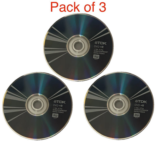 3 x TDK DVD+R Blank Dics Scratch Proof 4.7GB x 16 Media For Data Video in Sleeve