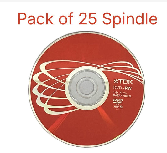 25 x TDK Blank DVD-RW discs 6x Speed 4.7GB 120 mins Rewritable Data Spindle